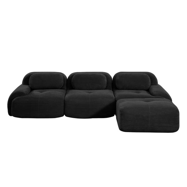 English Elm L-shaped Modular Corduroy Sectional Sofa Ergonomic Low Profile Living Room Seating Black W714S01276