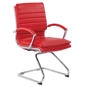 OSP Home Furnishings Guest Faux Leather Office Chair with Chrome Sled Base and Ergonomic Lumbar Support Red SPX23595C-U9