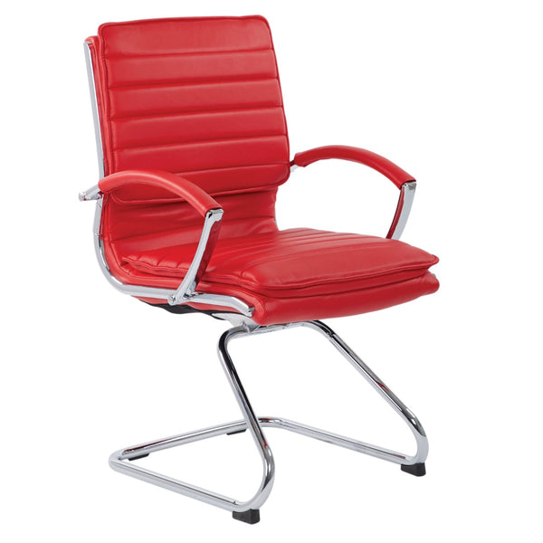 OSP Home Furnishings Guest Faux Leather Office Chair with Chrome Sled Base and Ergonomic Lumbar Support Red SPX23595C-U9