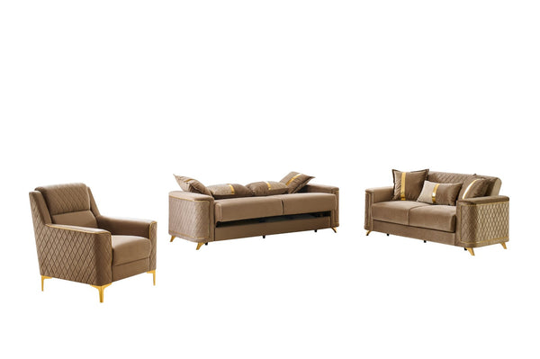 English Elm Lisa 3 Piece Living Room Sofa Set Copper Upholstery Birch Frame Gold Steel Legs B009S02226