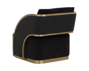 Sunpan Baz Swivel Lounge Chair - Bold Napa Black & Abbington Fabric With Gold Stainless Steel Accents Black Fabric ,Faux Leather 111242