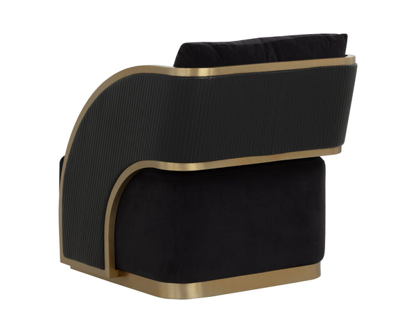 Sunpan Baz Swivel Lounge Chair - Bold Napa Black & Abbington Fabric With Gold Stainless Steel Accents Black Fabric ,Faux Leather 111242