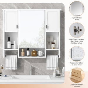 English Elm 35'' Modern Wall-Mounted Medicine Cabinet with Mirror, Ample Storage, Adjustable Shelves & Towel Bar White WF317173AAK