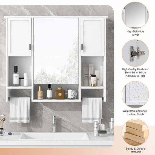 English Elm 35'' Modern Wall-Mounted Medicine Cabinet with Mirror, Ample Storage, Adjustable Shelves & Towel Bar White WF317173AAK