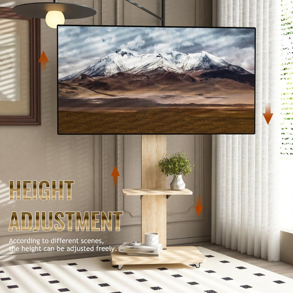 English Elm Tv Floor Stand Rolling Cart with Lockable Wheels Height Adjustable Iron Mdf Mount Natural W241P246879