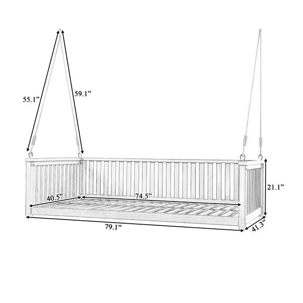 English Elm Topmax Acacia Wood Porch Swing Bed Sloped Frame Outdoor Lounger for Backyard Patio Gray WF319383AAE