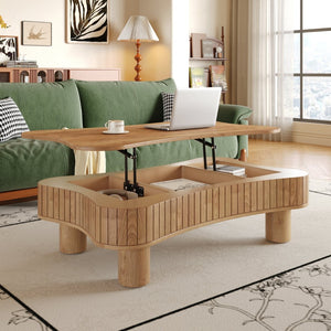 English Elm Lift Top Coffee Table with Fluted Panels Hidden Storage and Hydraulic Rise for Living Rooms W1445P317476