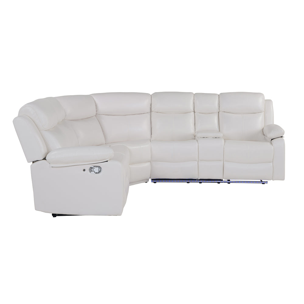 English Elm BLANCHE Plush Upholstered Left Arm Facing Sectional with Pillow-Top Arms, Manual Recline & Console Storage White 61 L x 29.52 W x 25.19 H B201S00382