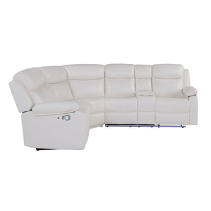 English Elm BLANCHE Plush Upholstered Left Arm Facing Sectional with Pillow-Top Arms, Manual Recline & Console Storage White 61 L x 29.52 W x 25.19 H B201S00382