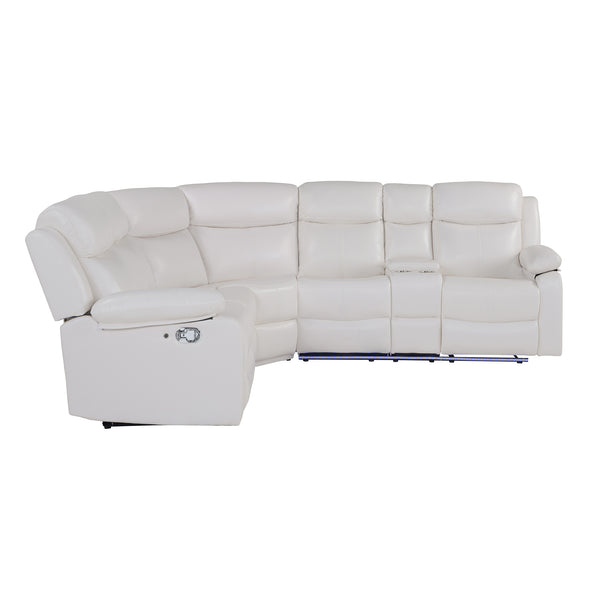 English Elm BLANCHE Plush Upholstered Left Arm Facing Sectional with Pillow-Top Arms, Manual Recline & Console Storage White 61 L x 29.52 W x 25.19 H B201S00382