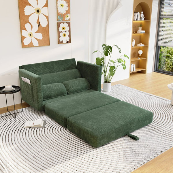 English Elm 2-in-1 Corduroy Loveseat Sleeper with Storage Converts for Living Room or Studio Dark Green W2715P409863