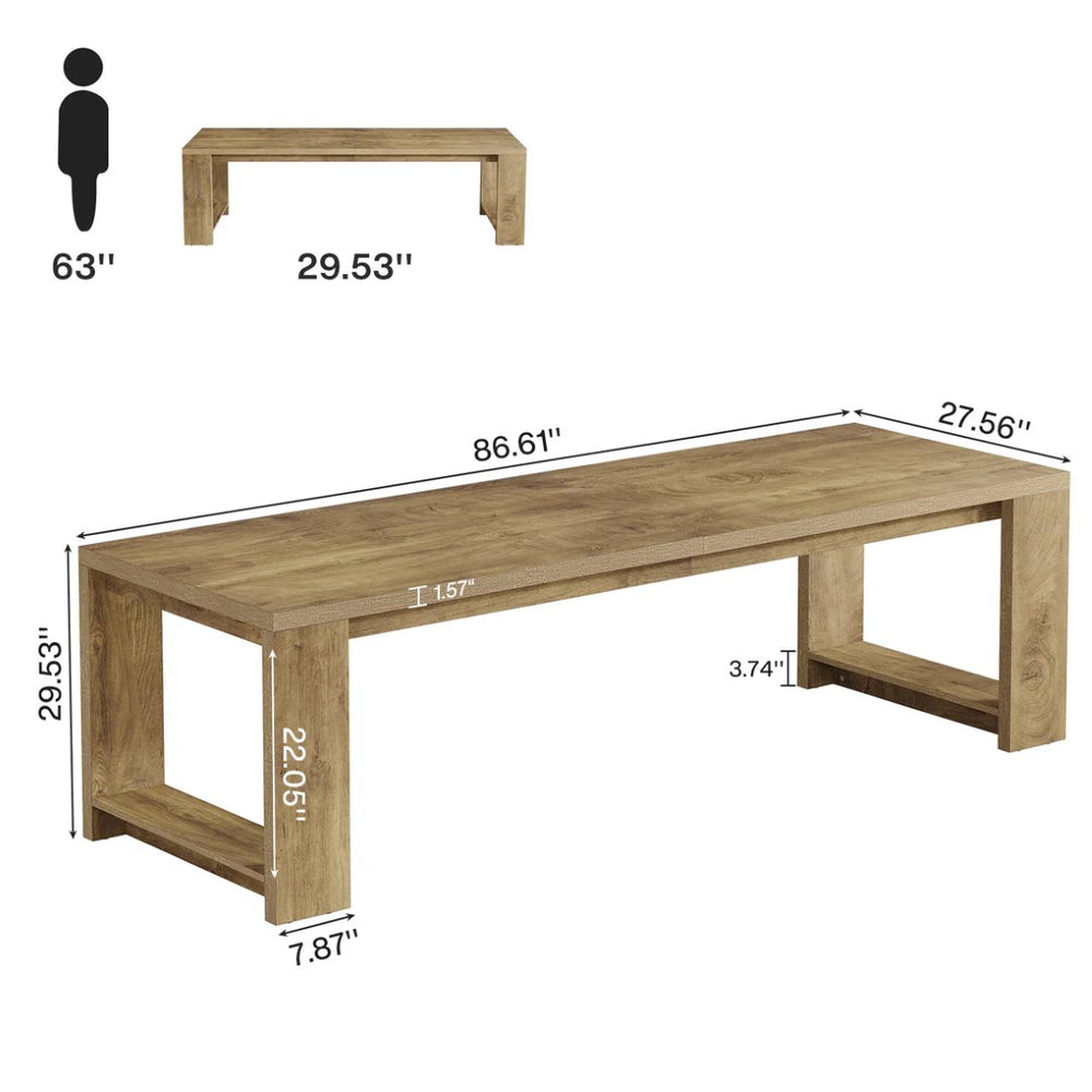 English Elm Work Desk for Two with 86 Inch Natural Wood Mdf Surface Dual Monitor Home Office T3971P457996