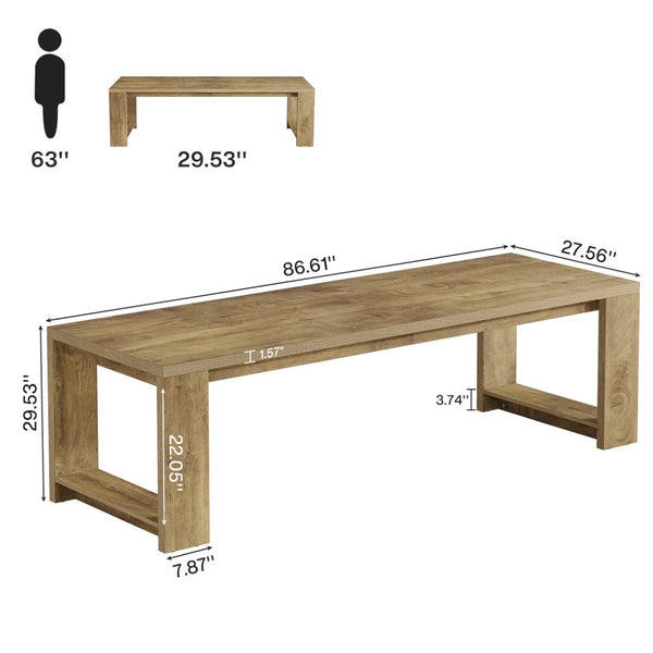 English Elm Work Desk for Two with 86 Inch Natural Wood Mdf Surface Dual Monitor Home Office T3971P457996