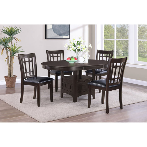 English Elm Hester Espresso 5-Piece Dining Set with Built-In Storage Cabinet, Modern Black Pattern Chairs, Wood Finish B062S00807