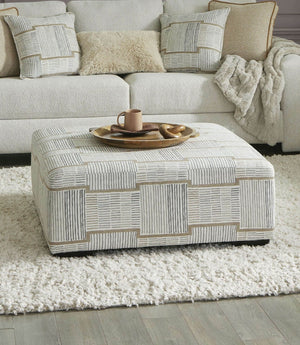 English Elm Soft Iroquois Round Ottoman Patterned Chenille Upholstery 41" Wide Transitional Elegance, Plush Top Beige 42 L x 42 W x 17 H B2741P354533