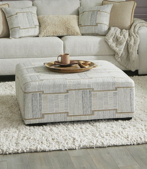 English Elm Soft Iroquois Round Ottoman Patterned Chenille Upholstery 41" Wide Transitional Elegance, Plush Top Beige 42 L x 42 W x 17 H B2741P354533