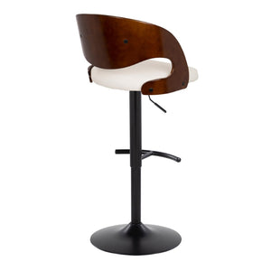 English Elm Pino Mid-Century Adjustable Barstool Set Of 2 In Black Metal, Cherry Wood & White Faux Leather Charm B202S00988-GIGA