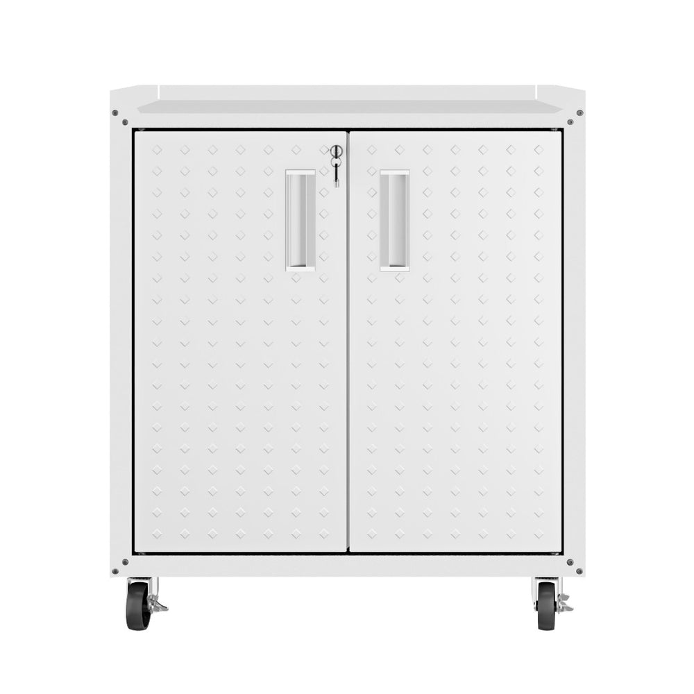 English Elm Rolling Metal Garage Cabinet with Locking Doors Diamond Texture Industrial Storage White B365P398224