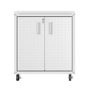 English Elm Rolling Metal Garage Cabinet with Locking Doors Diamond Texture Industrial Storage White B365P398224