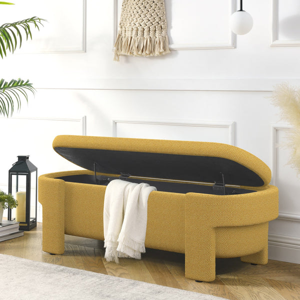 English Elm Linen Upholstered Storage Bench with High-Density Foam Seat, Spacious Hidden Compartment, 51.5" Yellow W487P271462