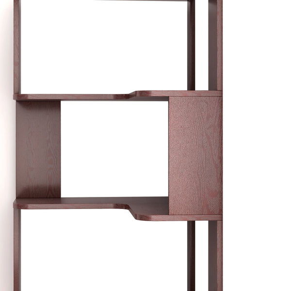 English Elm 6 Tier Freestanding L-Shaped Corner Bookshelf with Anti-Tip, Rounded Corners, 3D Wood Grain Finish Ox Blood Red W2899P372514