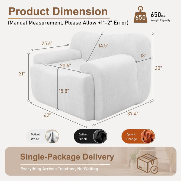English Elm Wide Chenille Accent Chair Oversized Cozy Seat for Bedroom Living or Studio Spaces Beige W5385P433247
