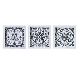 Madison Park Black and White Tiles Global Inspired Distressed Black and White Medallion Tile 3-piece Wall Decor Set MP95B-0190 Black/White