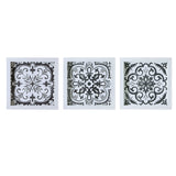 Black and White Tiles Global Inspired Distressed Black and White Medallion Tile 3-piece Wall Decor Set