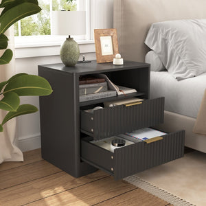 English Elm Nightstand Smart Bedside Table with Usb Charging Voice Light and Cabinet Storage W1321P399420