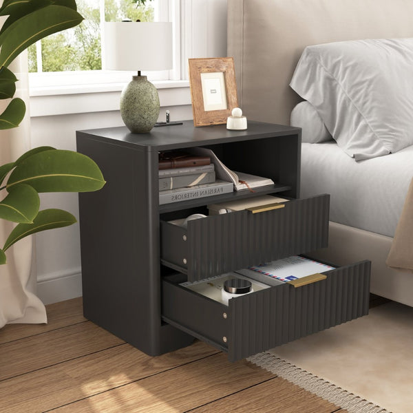English Elm Nightstand Smart Bedside Table with Usb Charging Voice Light and Cabinet Storage W1321P399420
