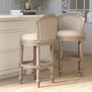 English Elm 26" Farmhouse Barrel Back Swivel Counterstool Upholstered Wood Frame Kitchen Island Seating Gray B2751P436471