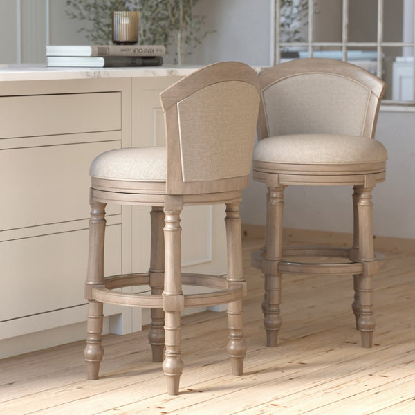 English Elm 26" Farmhouse Barrel Back Swivel Counterstool Upholstered Wood Frame Kitchen Island Seating Gray B2751P436471