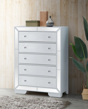 English Elm Sleek White Contemporary Storage Chest 58"H x 32"W x 21"D - Silver Champagne Finish, No Setup Needed B078108444