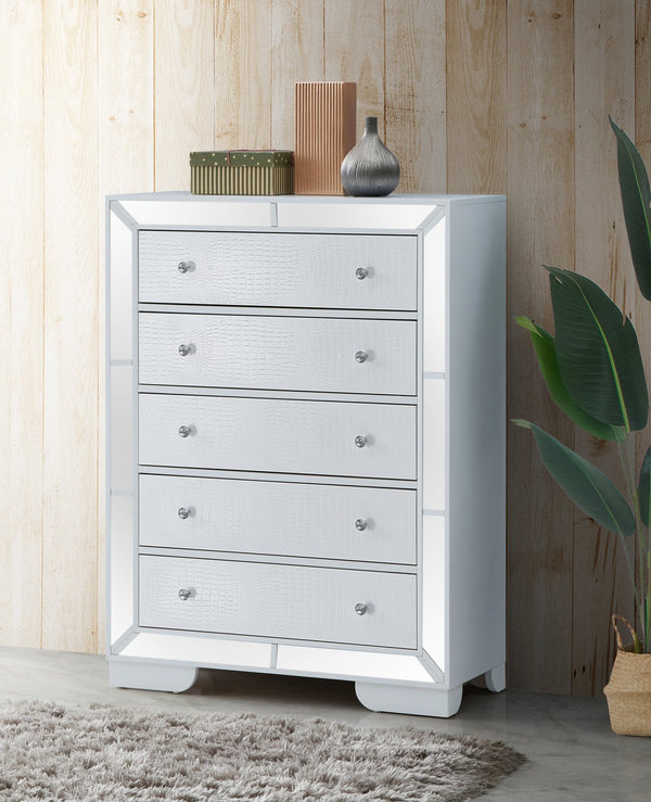 English Elm Sleek White Contemporary Storage Chest 58"H x 32"W x 21"D - Silver Champagne Finish, No Setup Needed B078108444