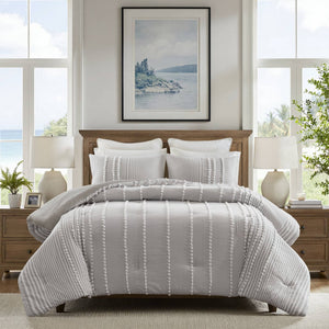 English Elm 3- Piece King Cotton Yarn Dyed Stripe Jacquard Pompom Comforter Set Oeko-tex Certified Grey B035P482891