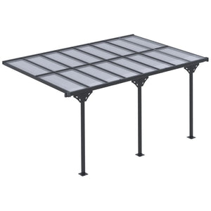 English Elm Wall-mounted Aluminum Pergola with Polycarbonate Roof for Patio Uv and Rain Protection T3971S00179