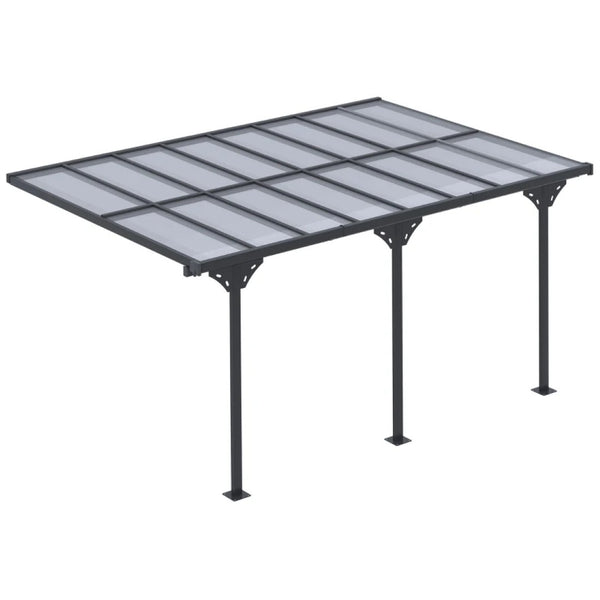 English Elm Wall-mounted Aluminum Pergola with Polycarbonate Roof for Patio Uv and Rain Protection T3971S00179