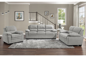 English Elm Plush Gray Textured Fabric Sofa with Channel Tufting and Solid Wood Frame Modern B011P214025