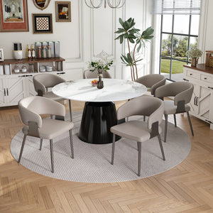 English Elm 53" Round Dining Table Set with Sintered Stone Top and Bronze Stainless Steel Cone Base, Seats 4-6 Black & White Print,Grey W2700S00036