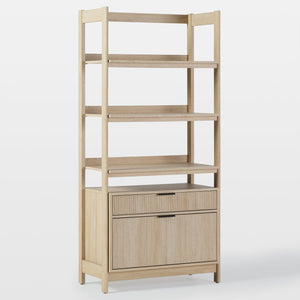 Holmes Modern Wide Bookcase with Two Reeded Drawers Coastal Oak WEHOL41OS3CO0 Walker Edison