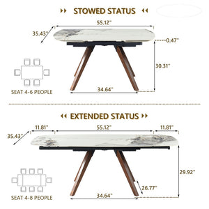 English Elm Retractable Sintered Stone Extendable Dining Table Seats 8 Modern Minimalist Base W5630P456161
