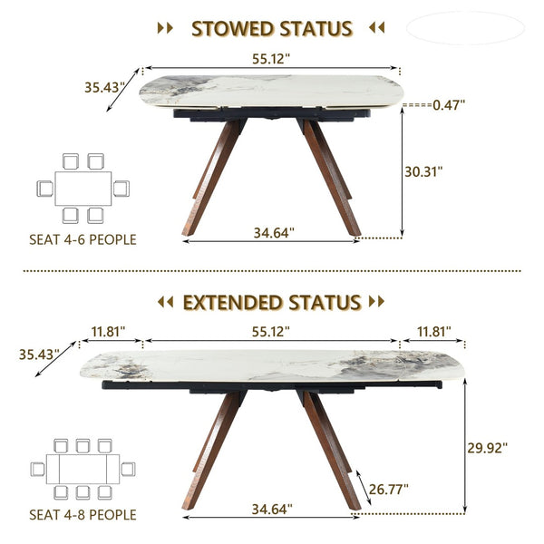 English Elm Retractable Sintered Stone Extendable Dining Table Seats 8 Modern Minimalist Base W5630P456161
