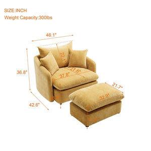 English Elm 360° 360 Swivel Oversized Chenille Armchair with Pocket Spring Seat and Three Throw Pillows Yellow W1361S00048