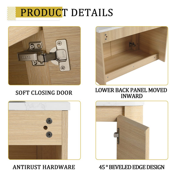 English Elm 30'' Wall-Mounted Bathroom Vanity With Ceramic Art Sink, Soft-Close Doors & Space-Saving Design W999S00463
