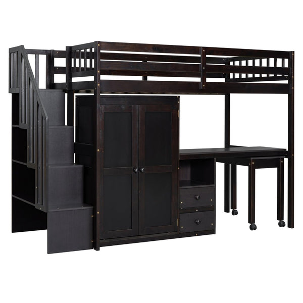 English Elm Queen Murphy Bed with Integrated Desk Cabinet Shelves Space Saving Studio Solution Espresso N708S00013P