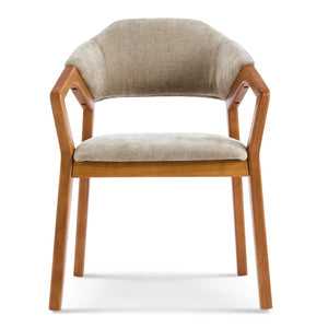 English Elm Indoor Chenille Upholstered Arm Dining Chairs Set of 2 with Bentwood Teak Frame N779P370761O
