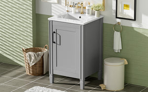 English Elm 20" Gray Bathroom Vanity with Ceramic Sink, Soft-Close Door, U-Shaped Adjustable Shelf & Door Storage Rack for Small Spaces N729P299364E