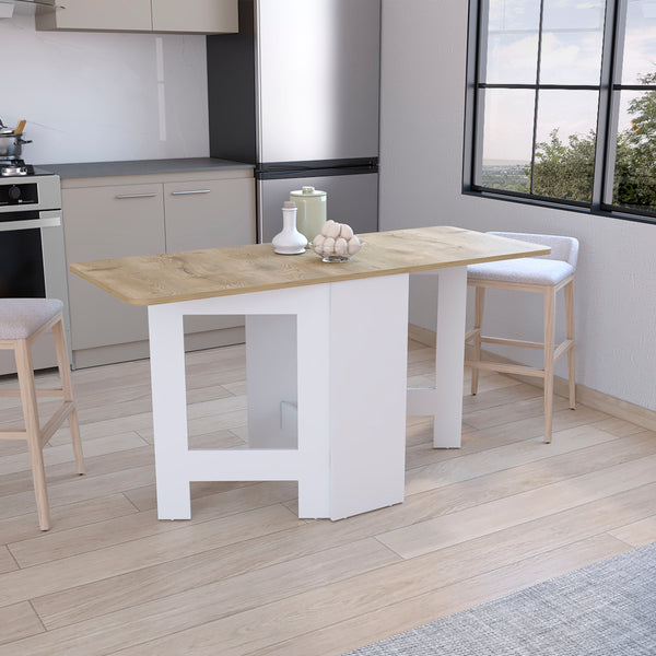 English Elm Folding Expandable Table Converts to 3 Forms — Space-Saving White/Macadamia Engineered Wood, 58.7" B097P221374