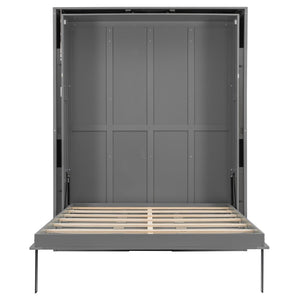 English Elm Rotating Queen Murphy Wall Bed with 14 Open Shelves Hydraulic Lift Space Saving Gray LP000962AAE