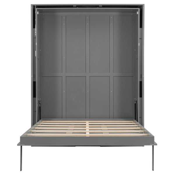 English Elm Rotating Queen Murphy Wall Bed with 14 Open Shelves Hydraulic Lift Space Saving Gray LP000962AAE
